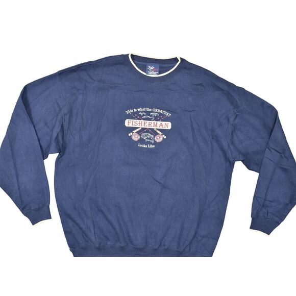 M&C Sport Fisherman Blue Pullover Sweater Crew Neck Big 2X, Cotton Blend - Picture 1 of 7